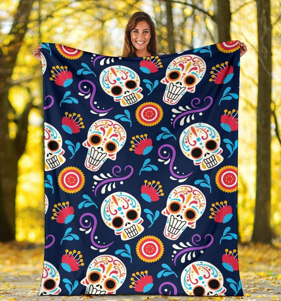 Sugar Skull Floral Multi Color Throw Blanket