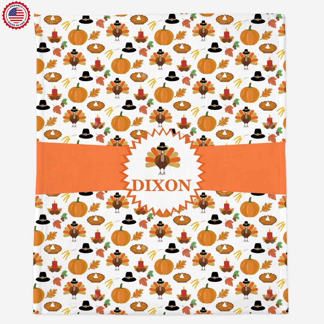 Thanksgiving Pattern Personalized Name Blanket