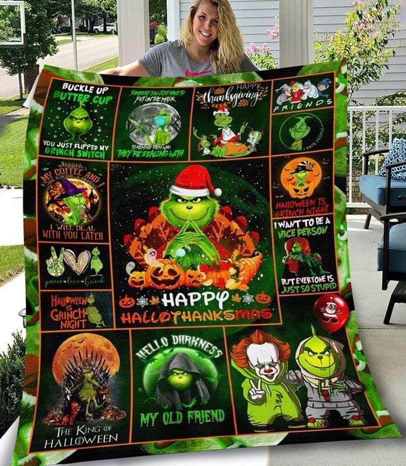 The Grinch Happy Hallothanksmas Super Soft Blanket