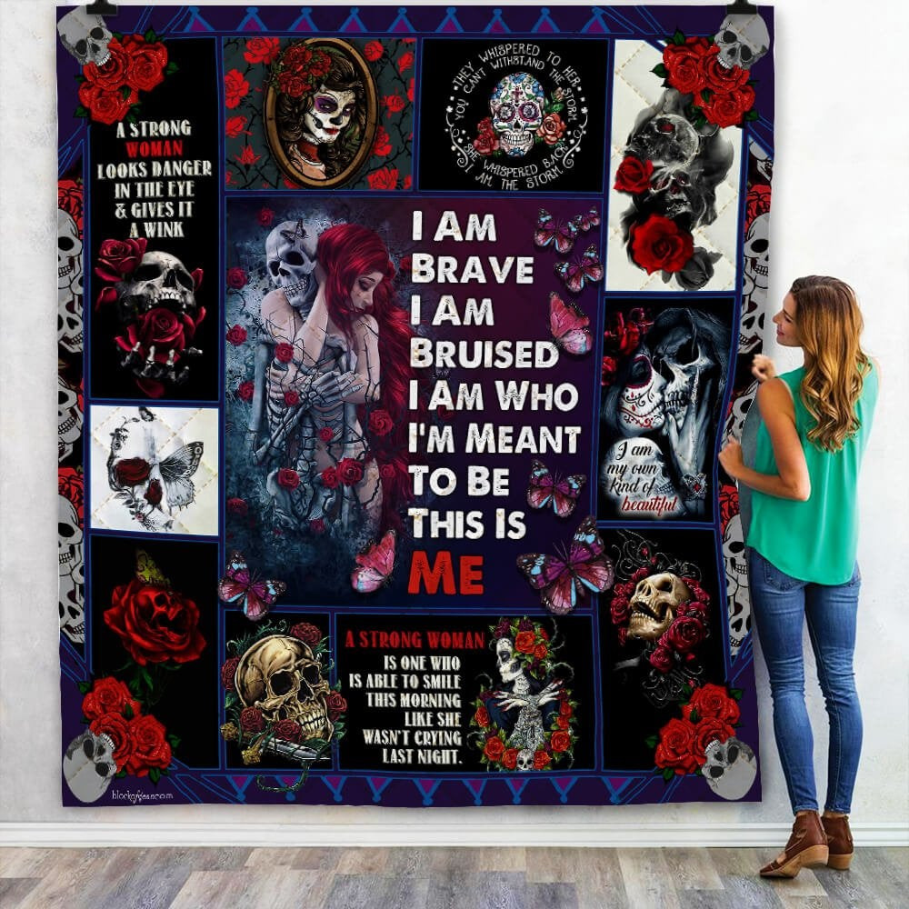 This Is Me I Am Brave Skull Woman Rose Throw Blanket