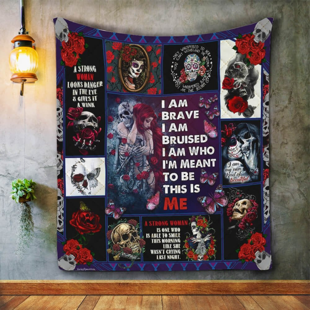 This Is Me I Am Brave Skull Woman Rose Throw Blanket