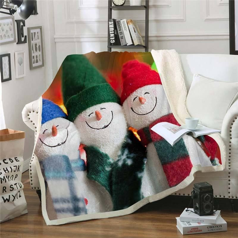 Three Baby Snowman Cotton Toy Theme Throw Blanket