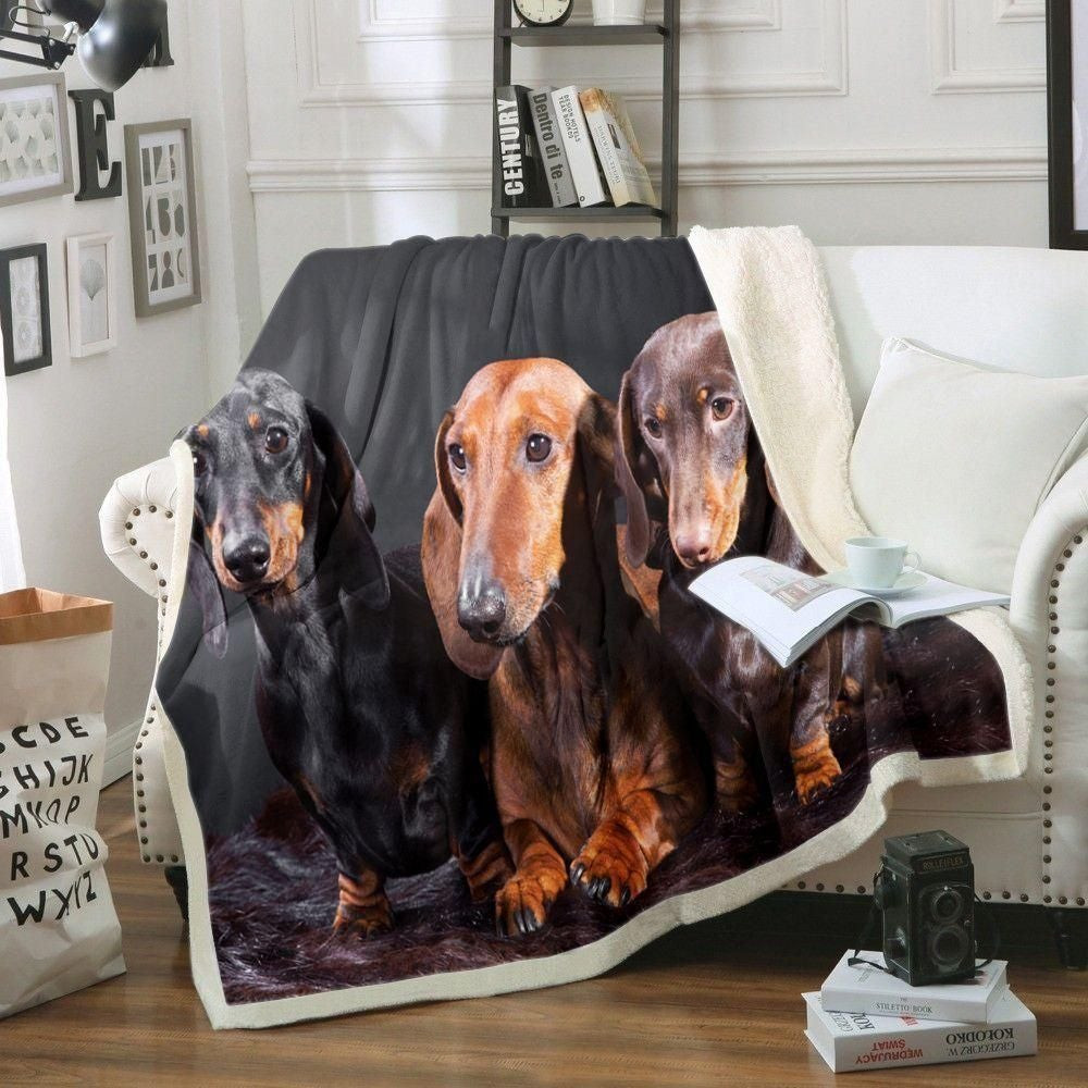 Three Cute Dachshunds Black Pattern Throw Blanket