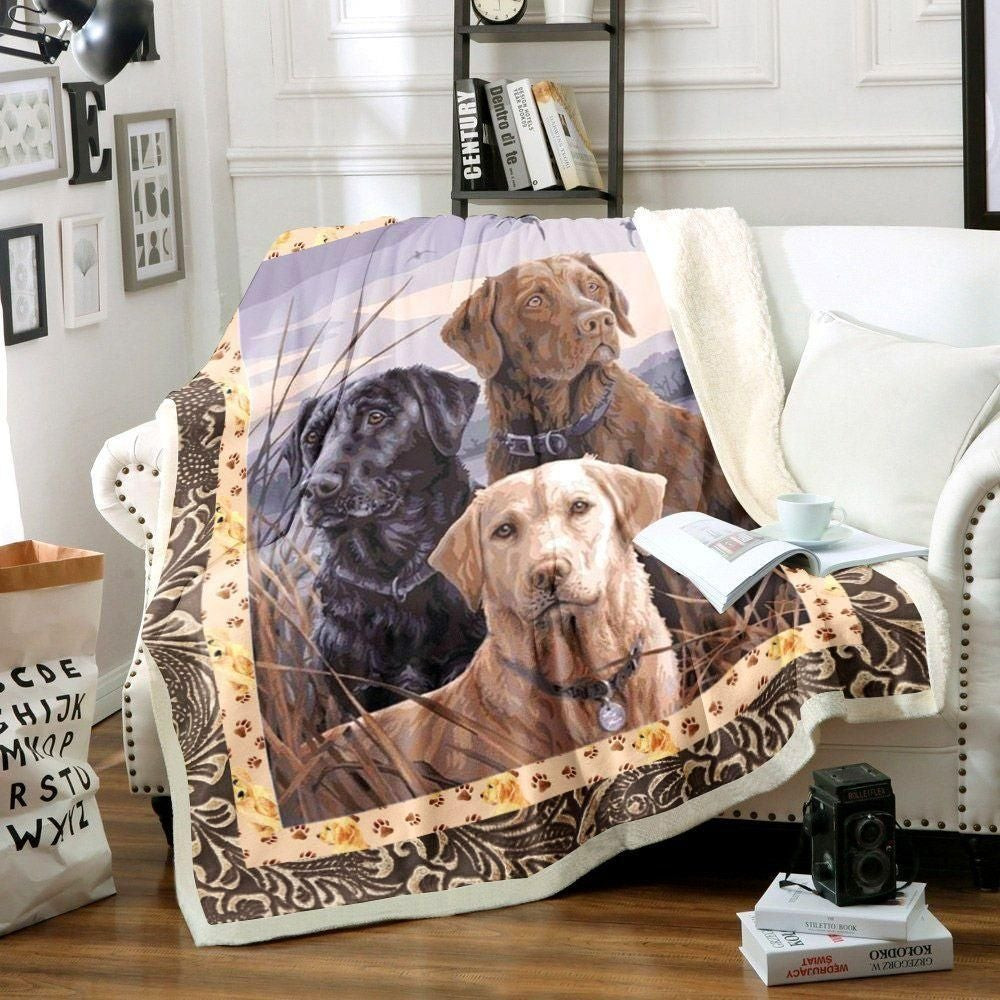 Three Labradors Sad In Field Pattern Throw Blanket