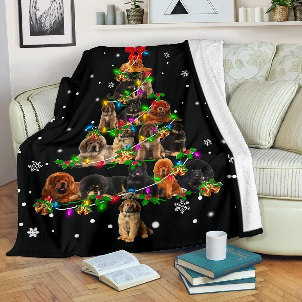 Tibetan Mastiff Christmas Tree Winter Holiday Decoration Throw Blanket