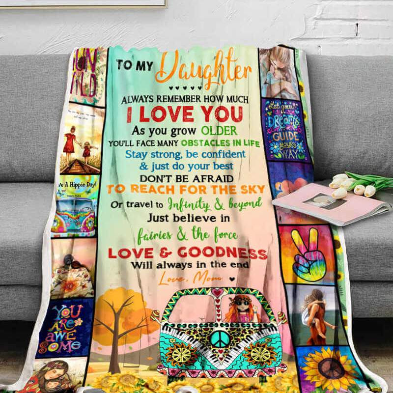 To My Daughter Always Remember How Much I Love You Hippie Van Peace Sign For Daughter From Mom Throw Blanket