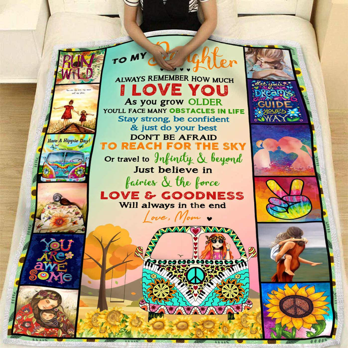 To My Daughter Always Remember How Much I Love You Hippie Van Peace Sign For Daughter From Mom Throw Blanket