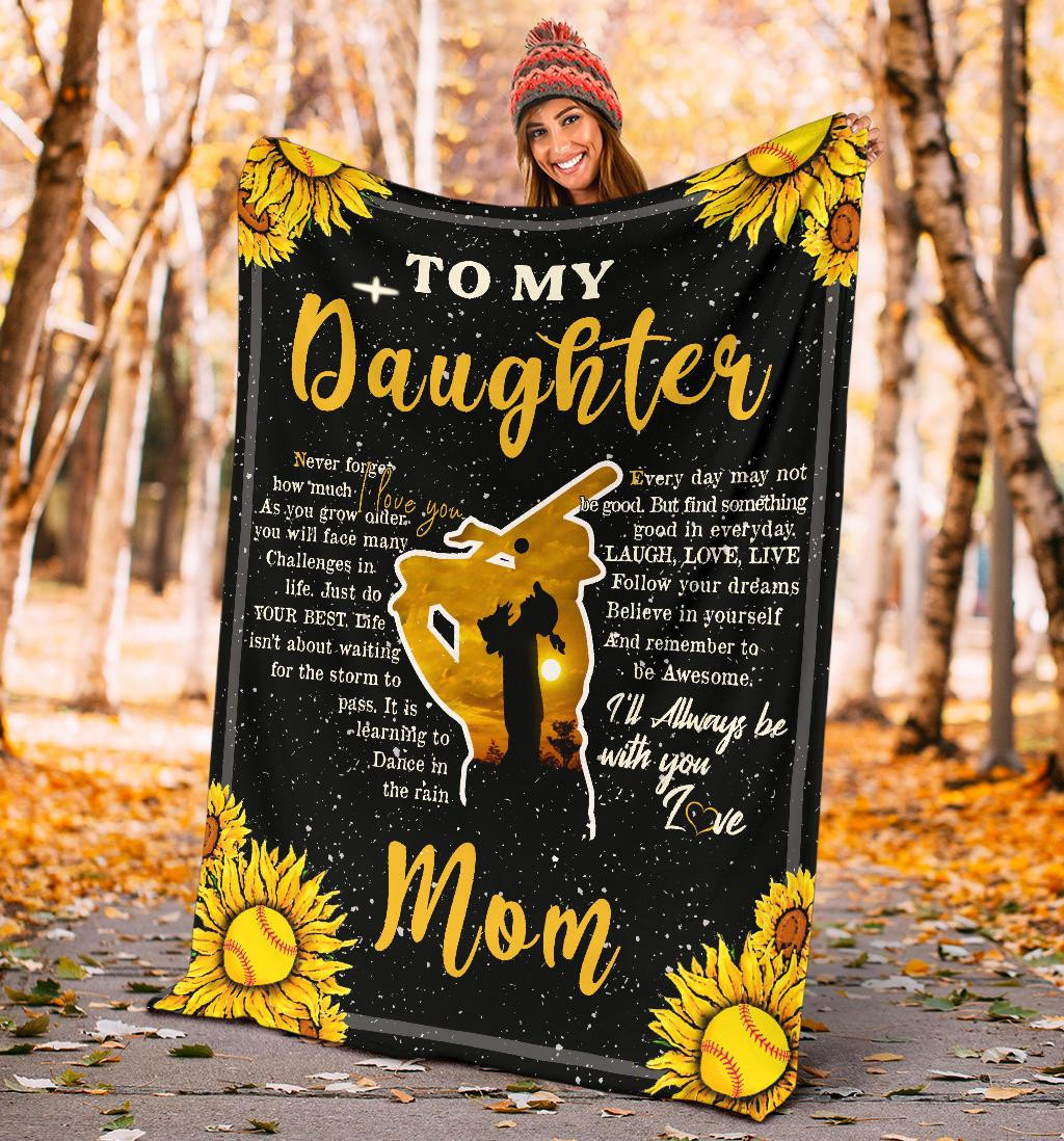 To My Daughter I Will Always Be With You Sunflowers Black Gift For Daughter From Mom Throw Blanket