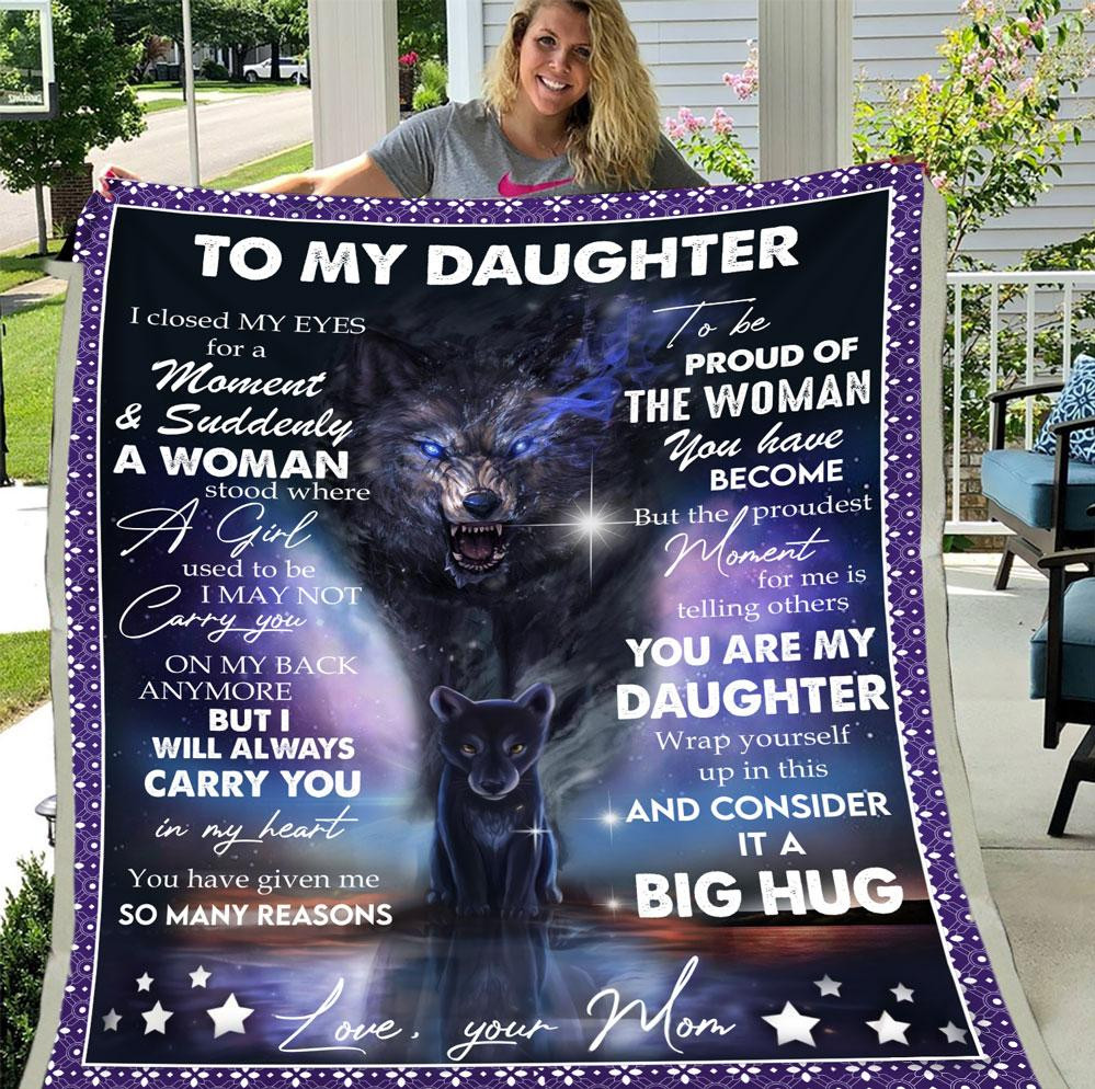 To My Daughter I Will Always Carry You In My Heart Wolf Galaxy Gift For Daughter From Mom Throw Blanket