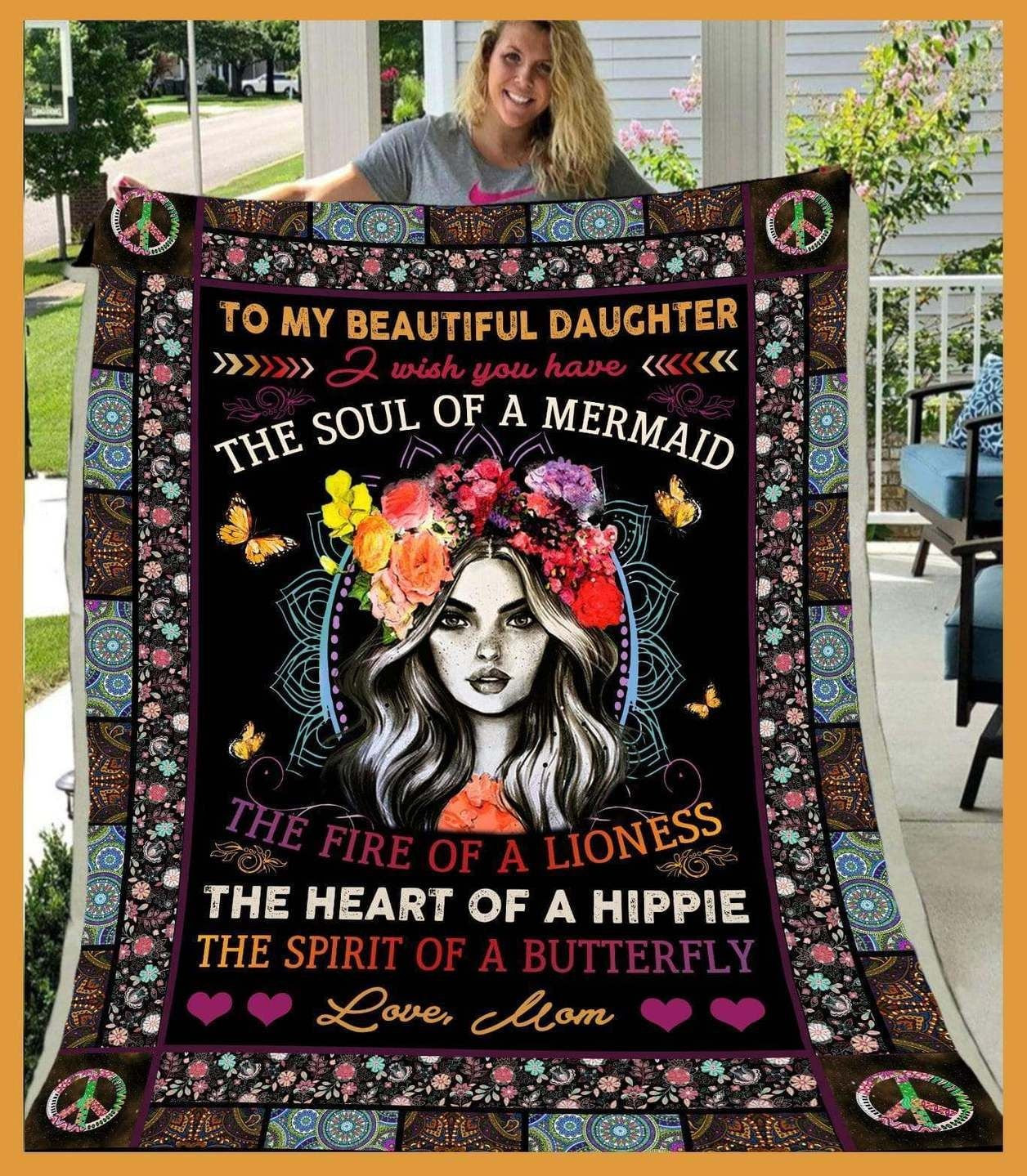 To My Daughter I Wish You Have The Soul Of A Mermaid Hippie Throw Blanket