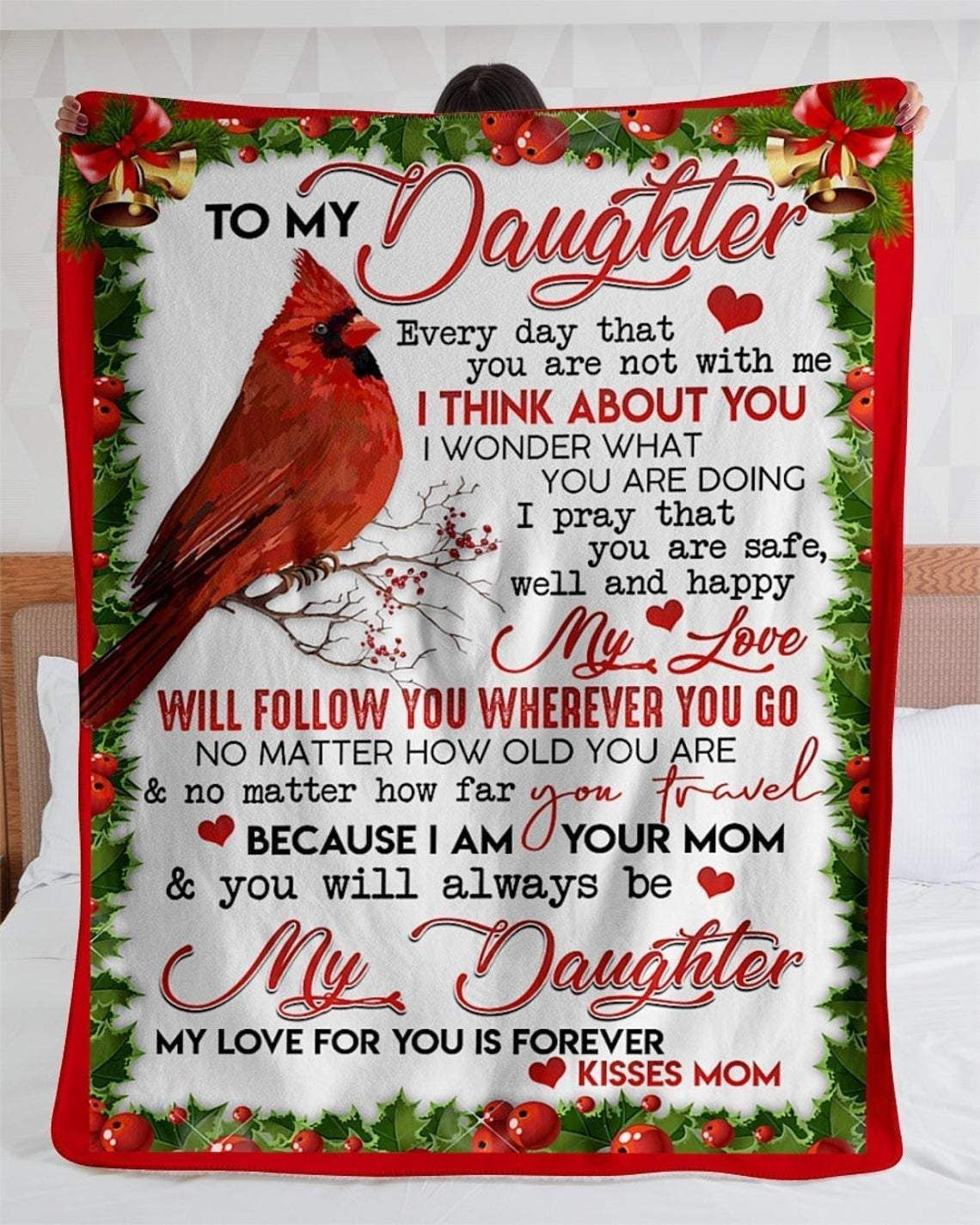 To My Daughter Kisses From Mom Cardinal Red Throw Blanket