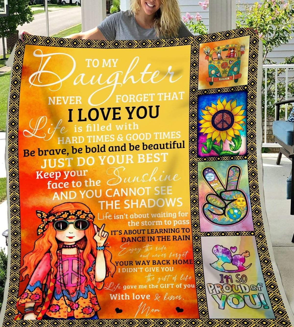 To My Daughter Never Forget That I Love You Hippie Throw Blanket