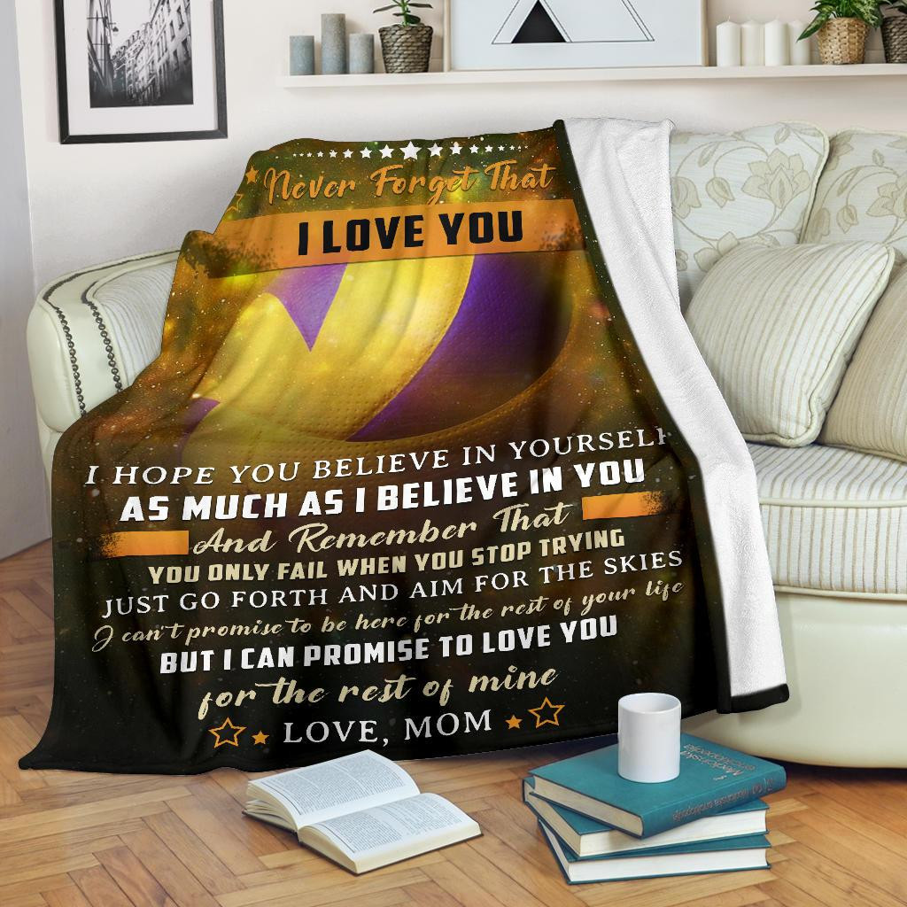 To My Daughter Never Forget That I Love You Volleyball Dark Brown Gift For Daughter From Mom Throw Blanket