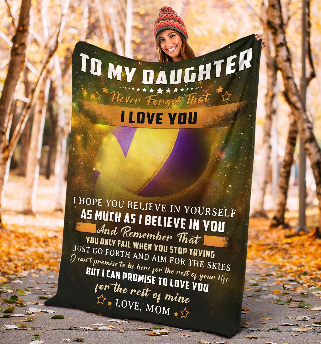 To My Daughter Never Forget That I Love You Volleyball Dark Brown Gift For Daughter From Mom Throw Blanket