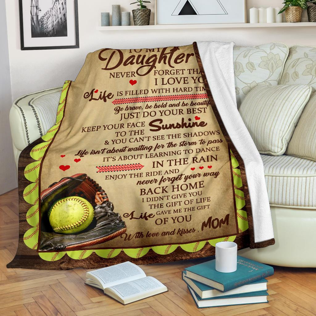 To My Daughter Never Forget Your Way Back Home Softball Light Brown Gift For Daughter From Mom Throw Blanket