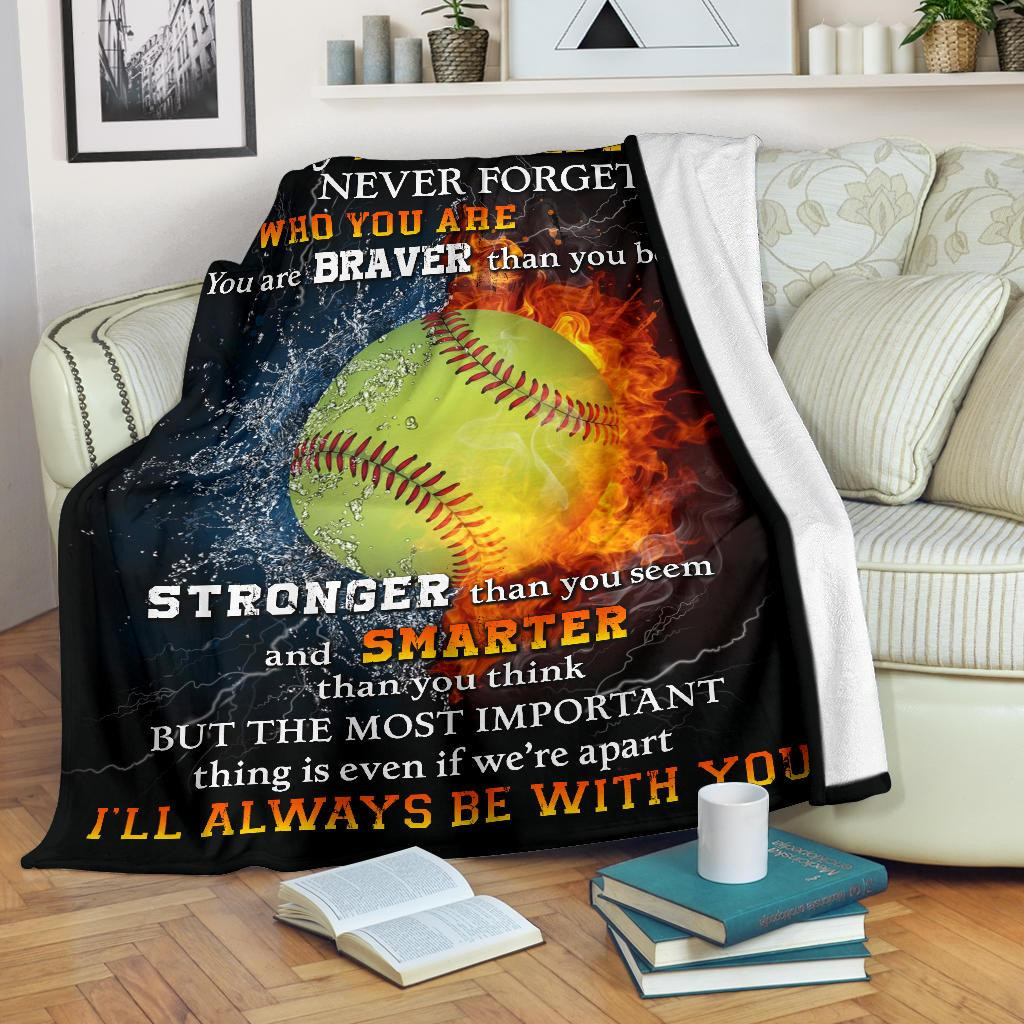 To My Daughter You Are Braver Than You Think Softball Black Gift For Daughter From Mom Dad Throw Blanket