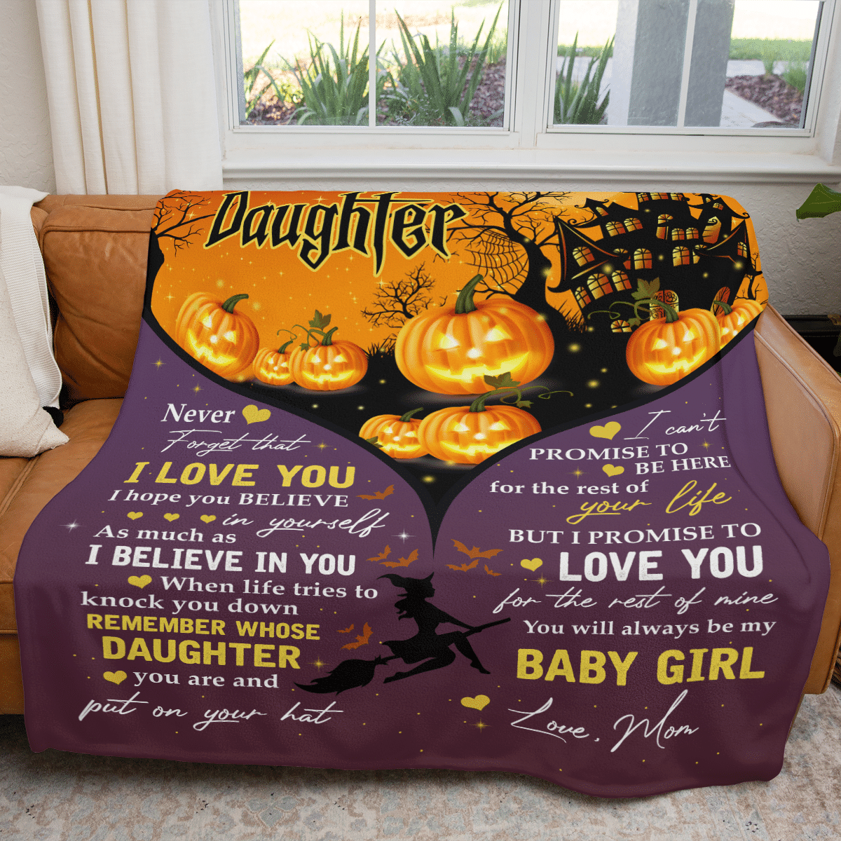 To My Daughter You Will Always Be My Baby Girl Evil Pumpkins Orange Purple Halloween Gift For Daughter From Mom Throw Blanket