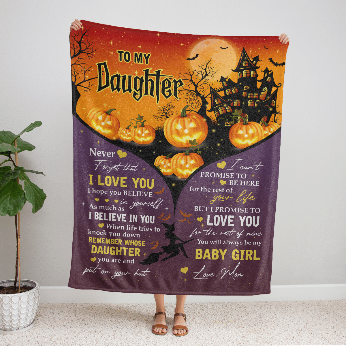 To My Daughter You Will Always Be My Baby Girl Evil Pumpkins Orange Purple Halloween Gift For Daughter From Mom Throw Blanket