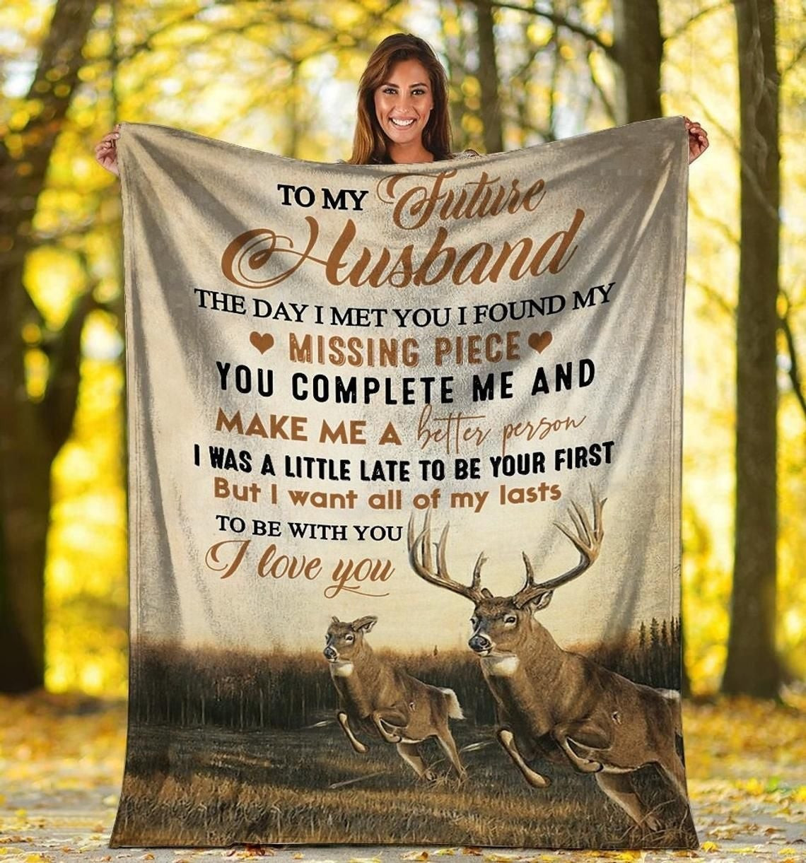 To My Future Husband The Day I Met You I Found My Missing Piece With Deer Hunting Throw Blanket