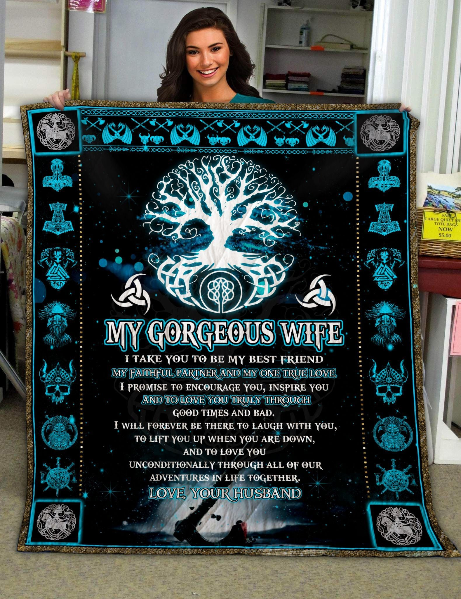 To My Gorgeous Wife I Take You To Be My One True Love Viking Throw Blanket