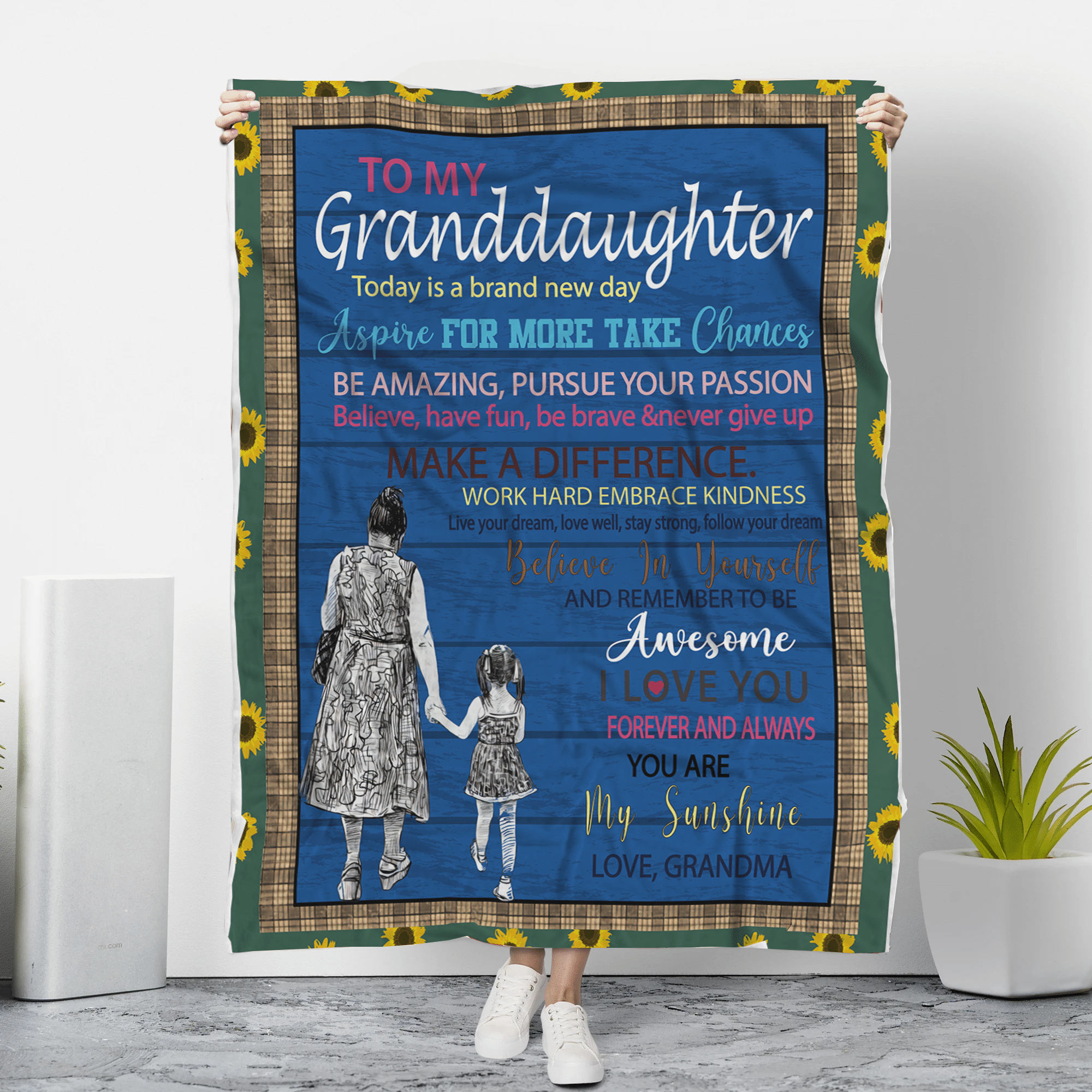 To My Granddaughter Be Amazing Pursue Your Passion Grandma Sherpa Blanket