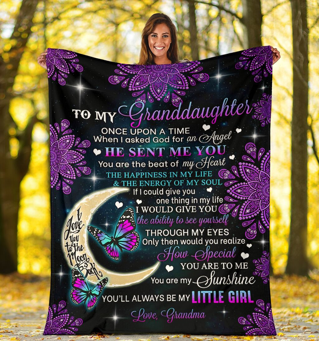 To My Granddaughter Be My Little Girl Moon Flowers Butterflies Sherpa Blanket