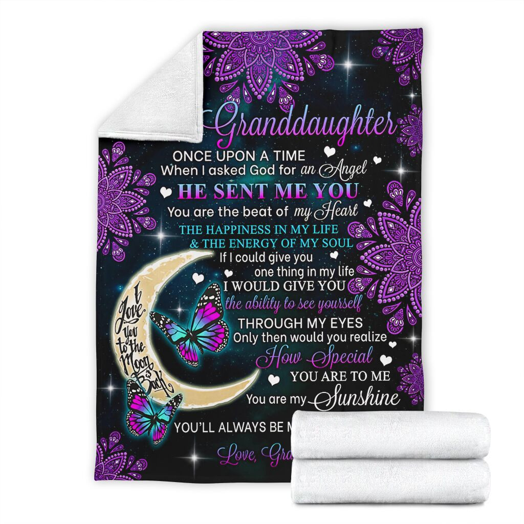 To My Granddaughter Be My Little Girl Moon Flowers Butterflies Throw Blanket