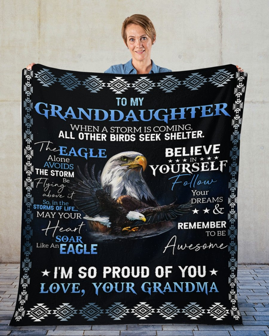 To My Granddaughter Believe In Yourself Eagle Black Throw Blanket