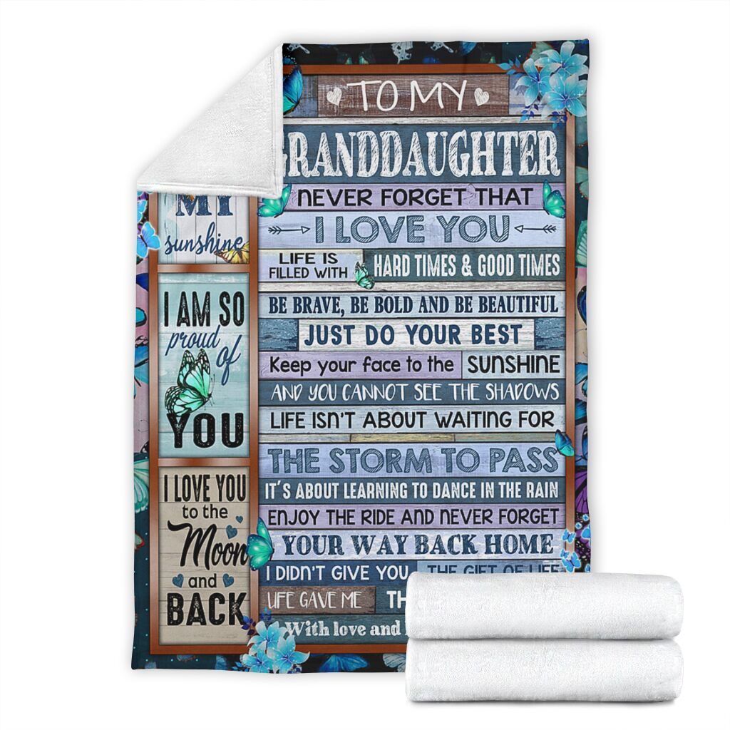 To My Granddaughter I Love You To The Moon Flowers Butterflies Throw Blanket