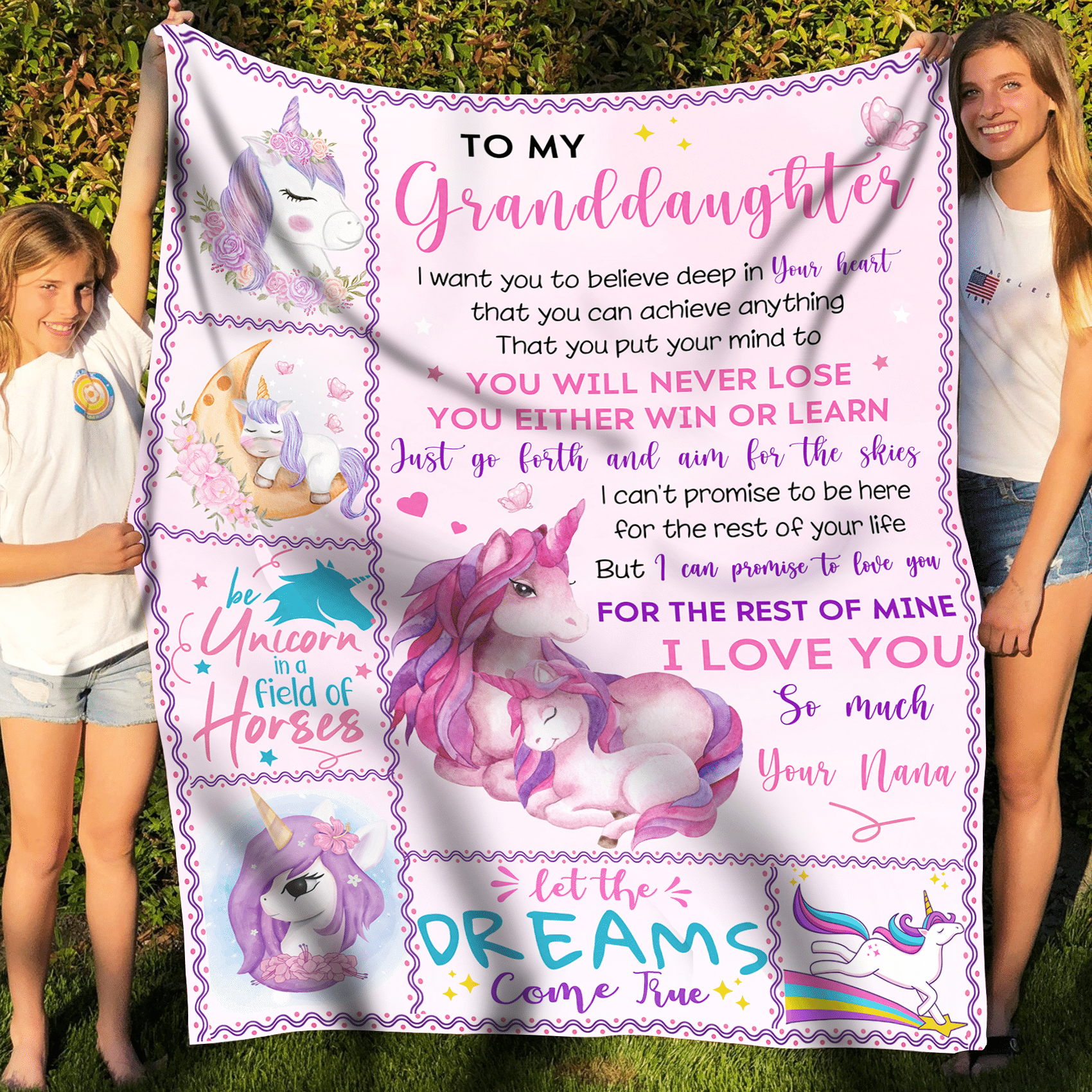 To My Granddaughter Love You For The Rest Of My Life Unicorn Pink Throw Blanket