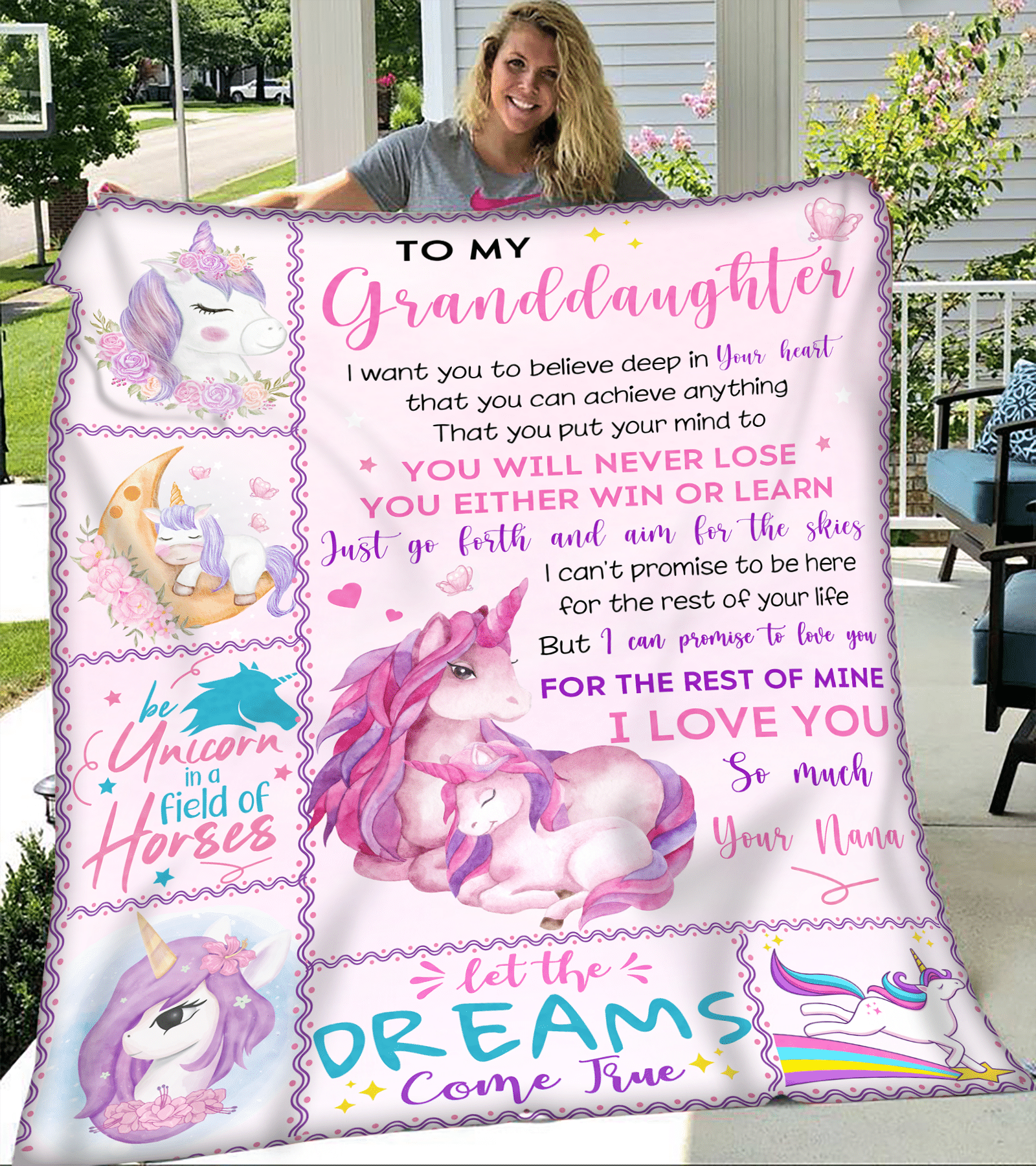 To My Granddaughter Love You For The Rest Of My Life Unicorn Pink Throw Blanket