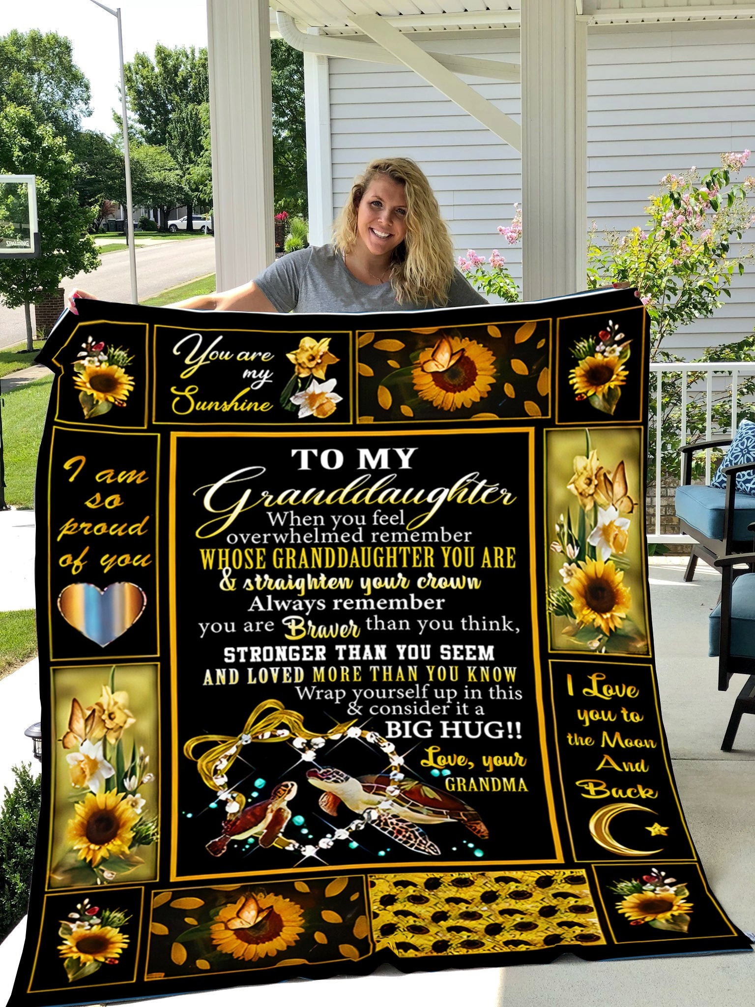 To My Granddaughter My Sunshine Love You To The Moon And Back Sunflowers Sherpa Blanket