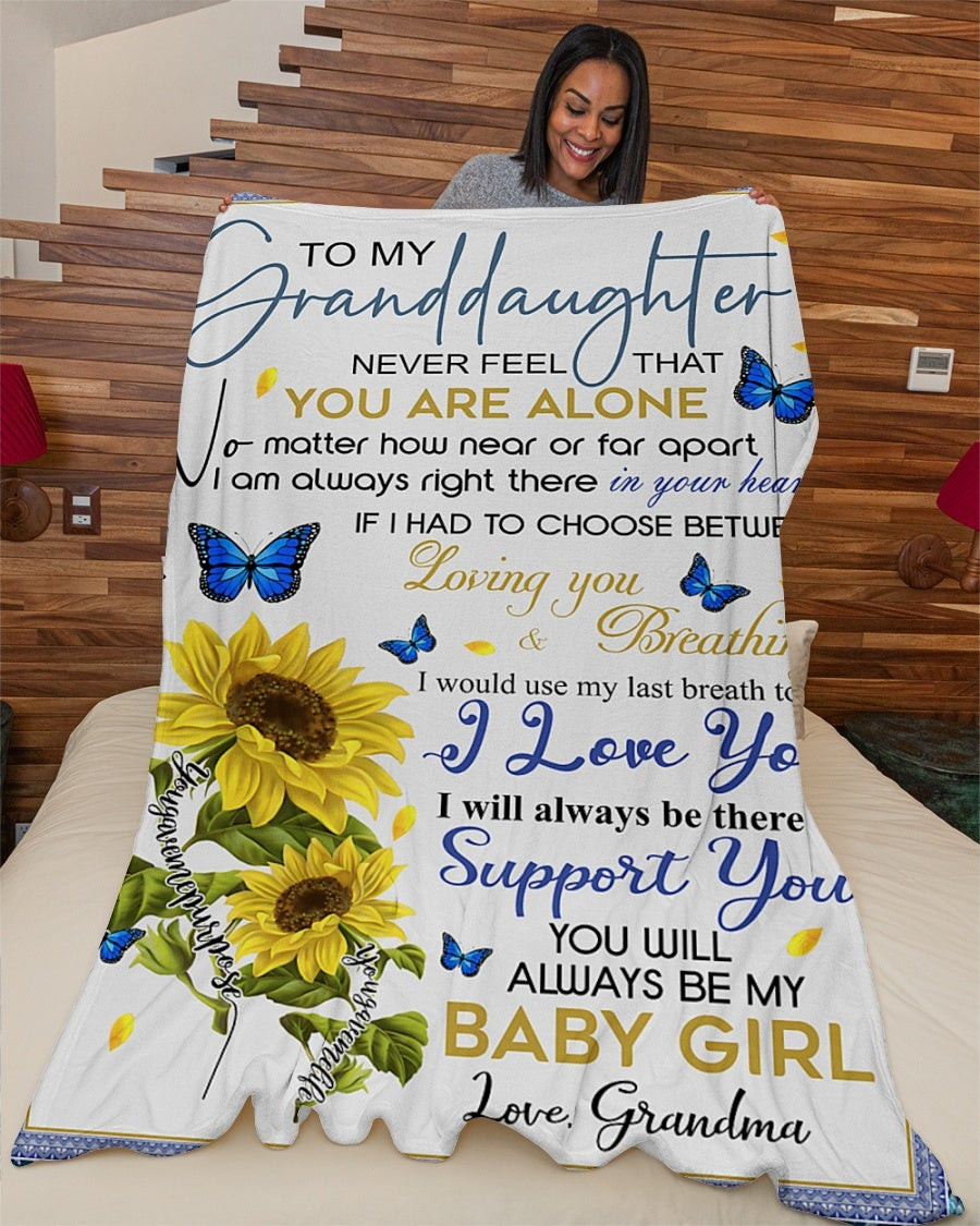 To My Granddaughter Never Feel You Are Alone Sunflowers Butterflies Throw Blanket