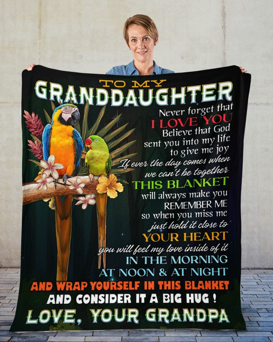 To My Granddaughter Never Forget That I Love You Parrot Multicolor Throw Blanket