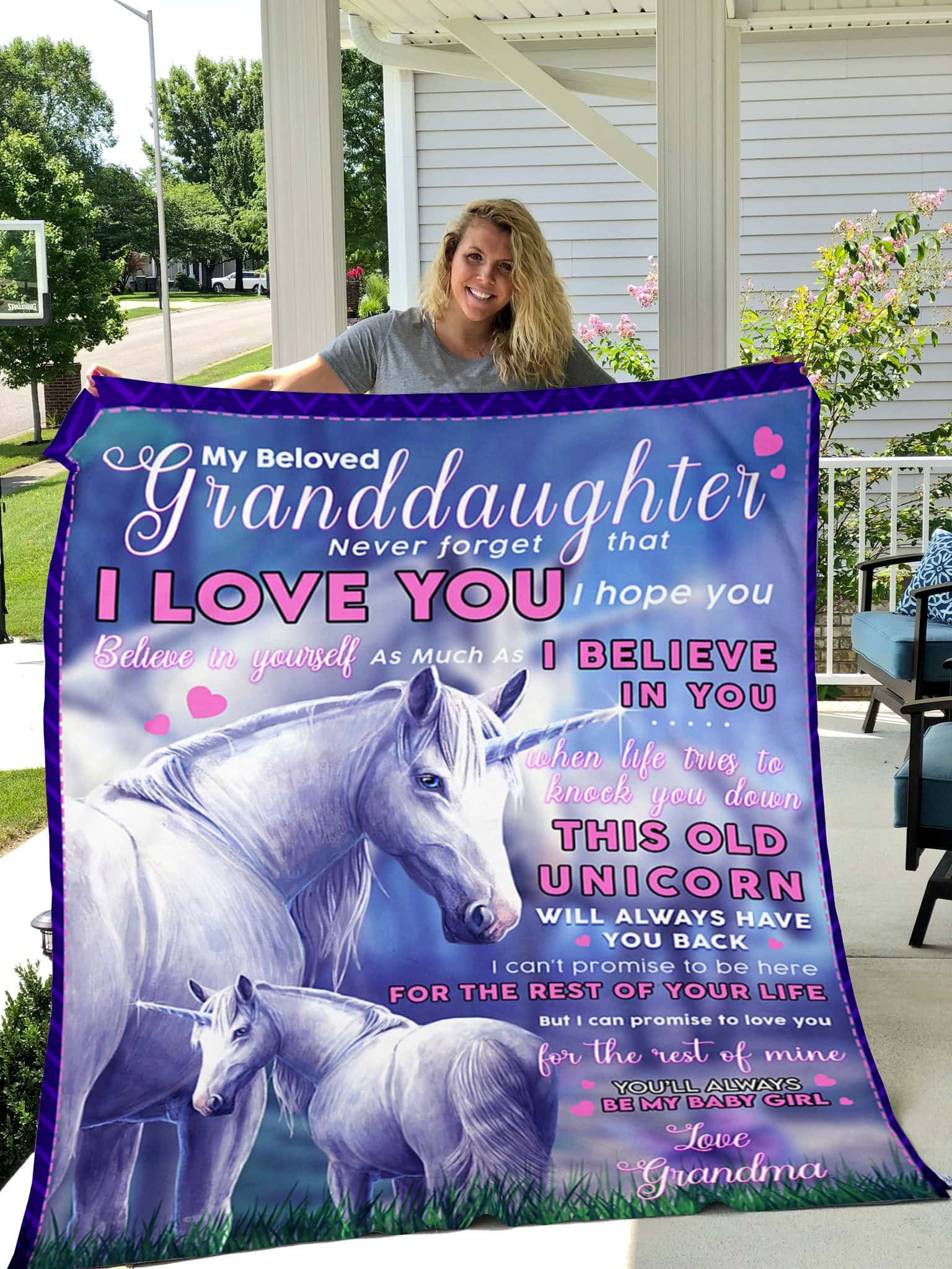 To My Granddaughter Never Forget That I Love You Unicorn Multicolor Throw Blanket