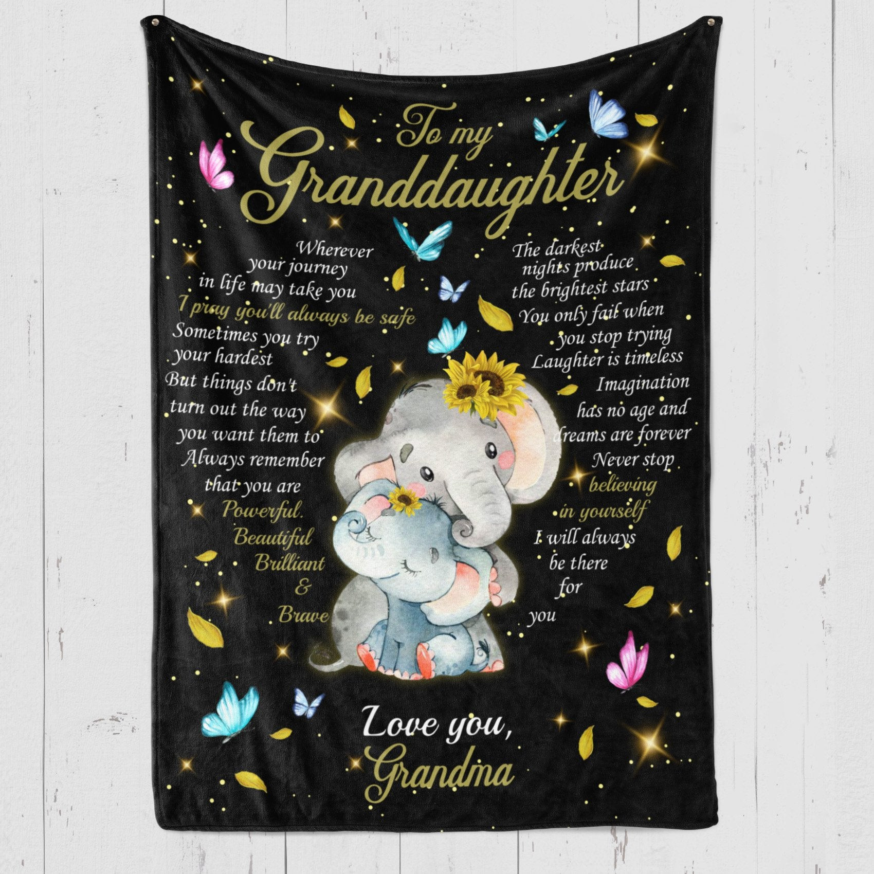 To My Granddaughter Never Stop Believing In Yourself Elephant Black Throw Blanket