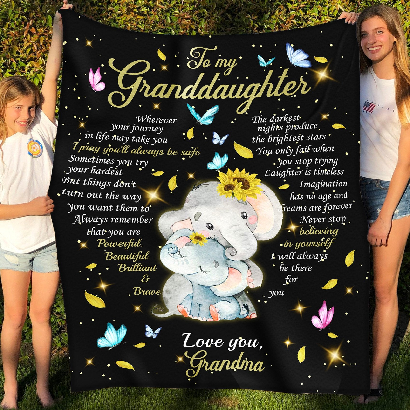 To My Granddaughter Never Stop Believing In Yourself Elephant Black Throw Blanket