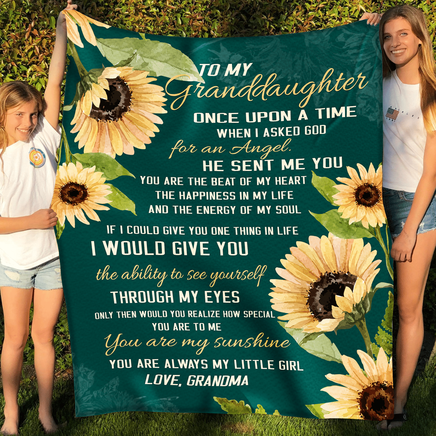 To My Granddaughter Once Upon a Time Sunflower Green Throw Blanket