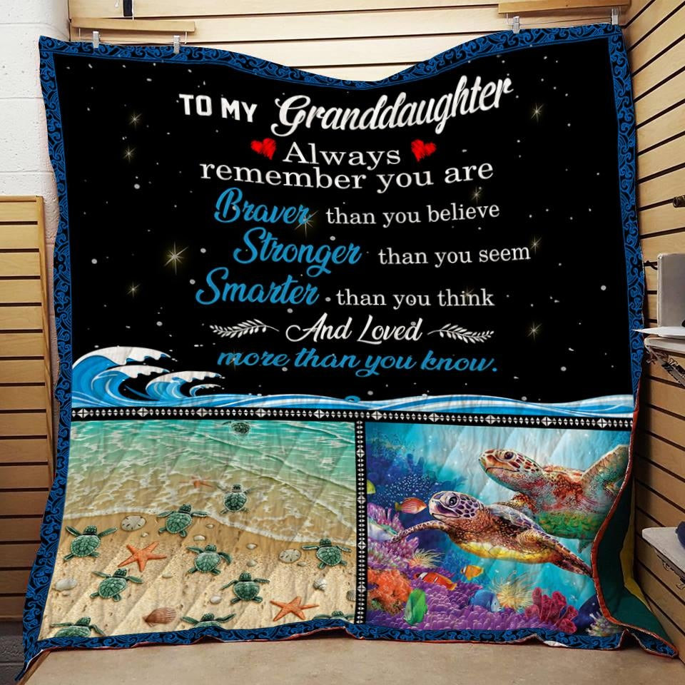 To My Granddaughter Remember You Are Braver Stronger Smarter Turtle In The Sea Sherpa Blanket