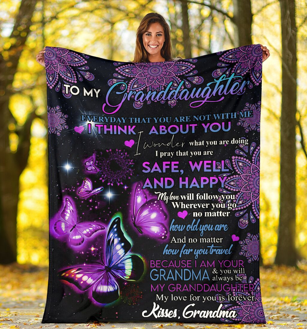 To My Granddaughter Safe Well Ad Happy Butterflies Galaxy Sherpa Blanket