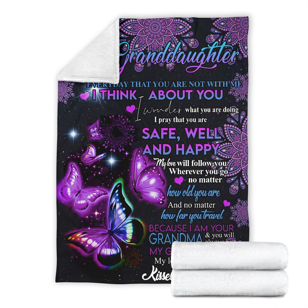 To My Granddaughter Safe Well Ad Happy Butterflies Galaxy Sherpa Blanket