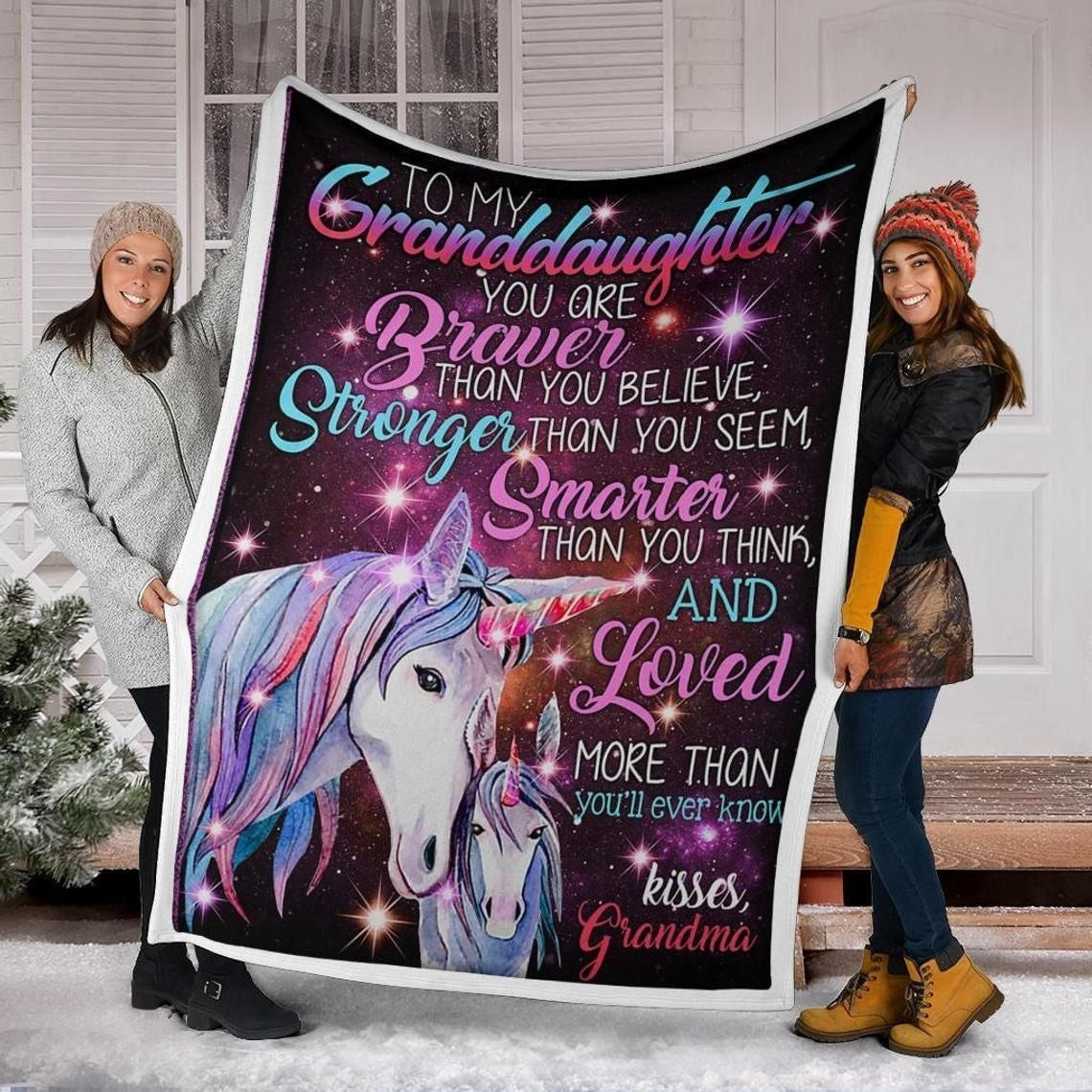 To My Granddaughter With Unicorn Throw Blanket