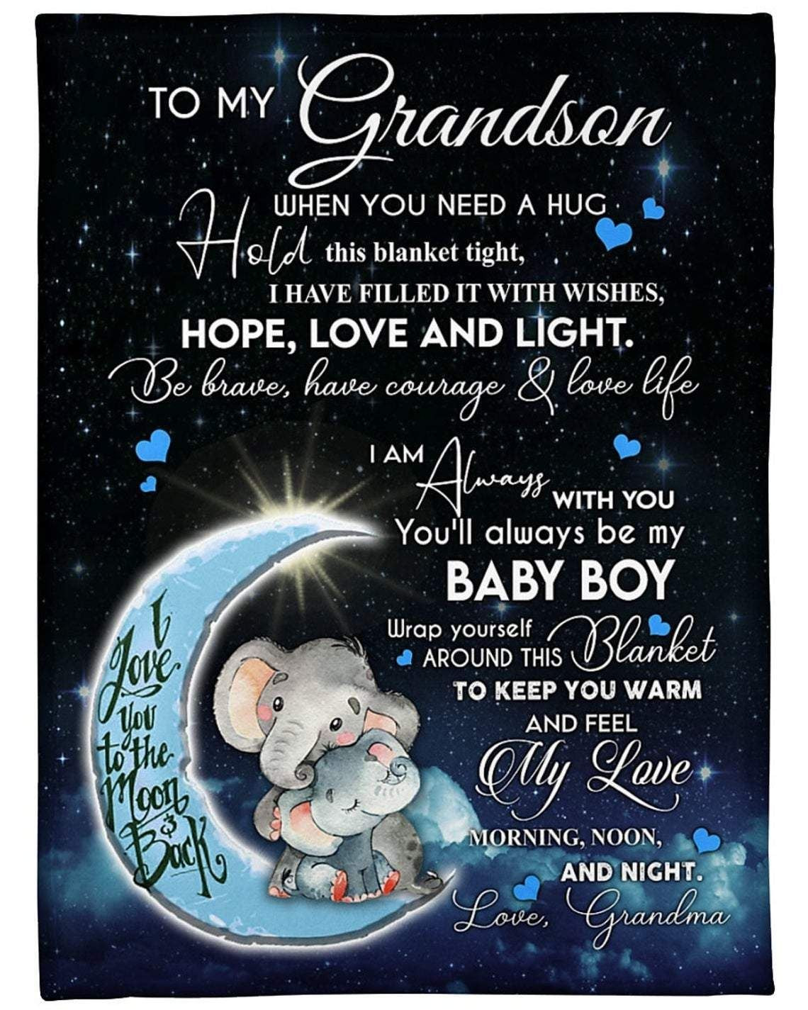 To My Grandson I Love You To The Moon And Back From Grandma Throw Blanket