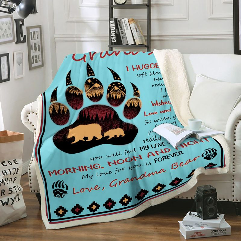 To My Grandson You Will Feel My Love Bear Blue From Grandma Throw Blanket