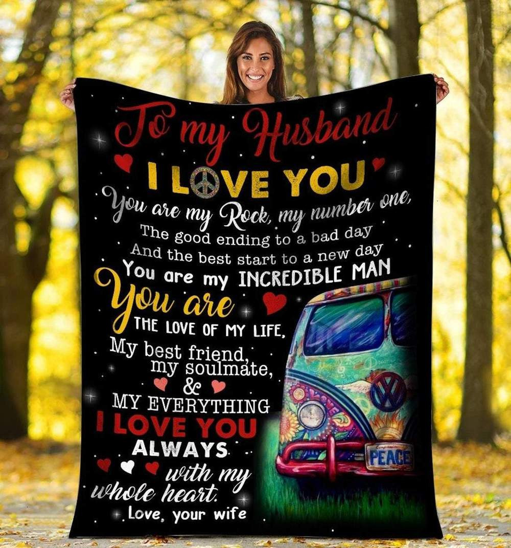 To My Husband I Love You Always With My Whole Heart Hippie Van For Husband From Wife Throw Blanket