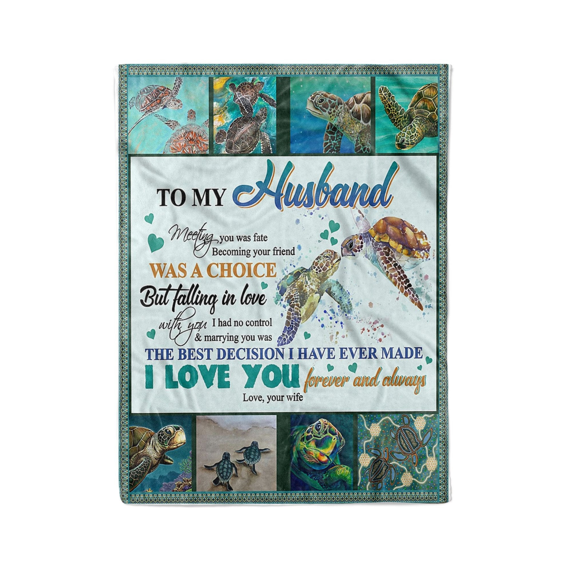 To My Husband I Love You Full Printing Sea Turtle Multicolor Throw Blanket