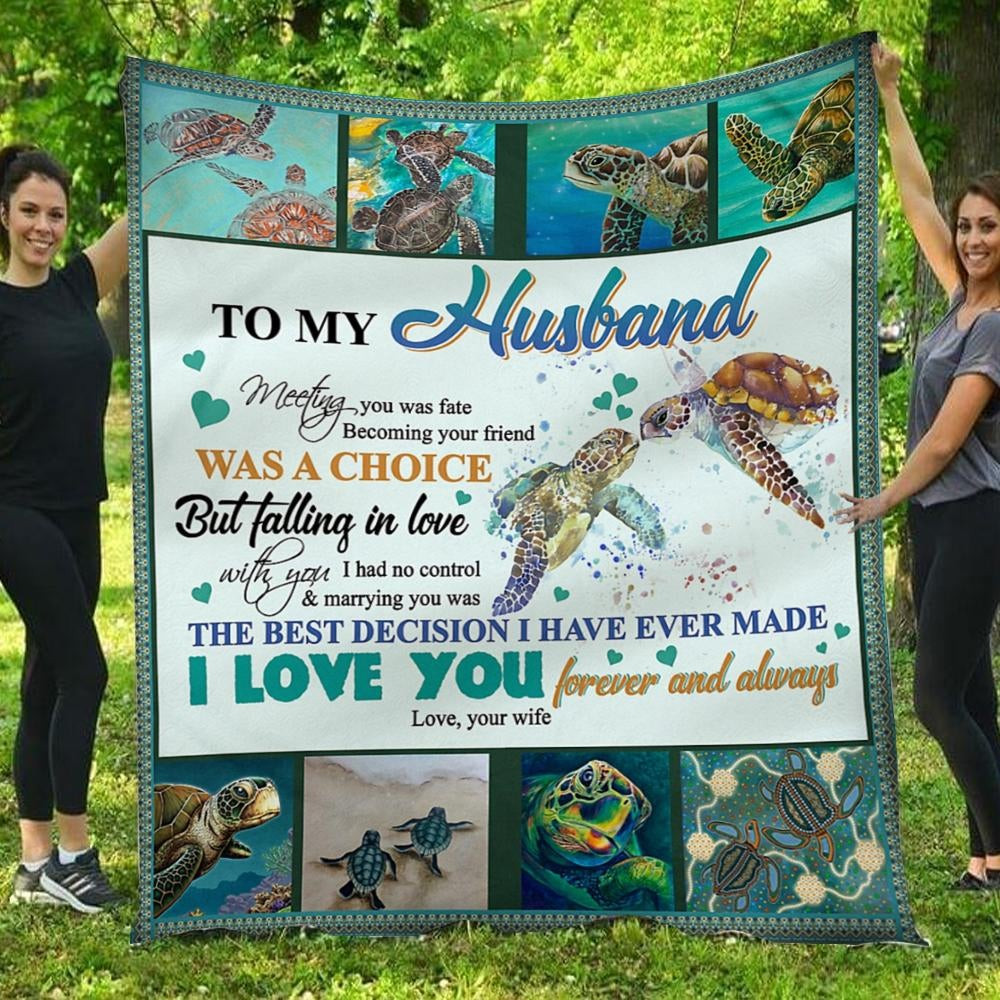 To My Husband I Love You Full Printing Sea Turtle Multicolor Throw Blanket