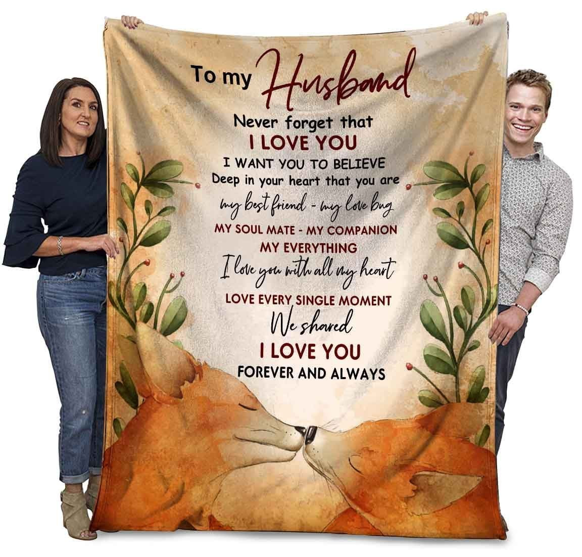 To My Husband Never Forget That I Love You Marriage Red Foxes Throw Blanket