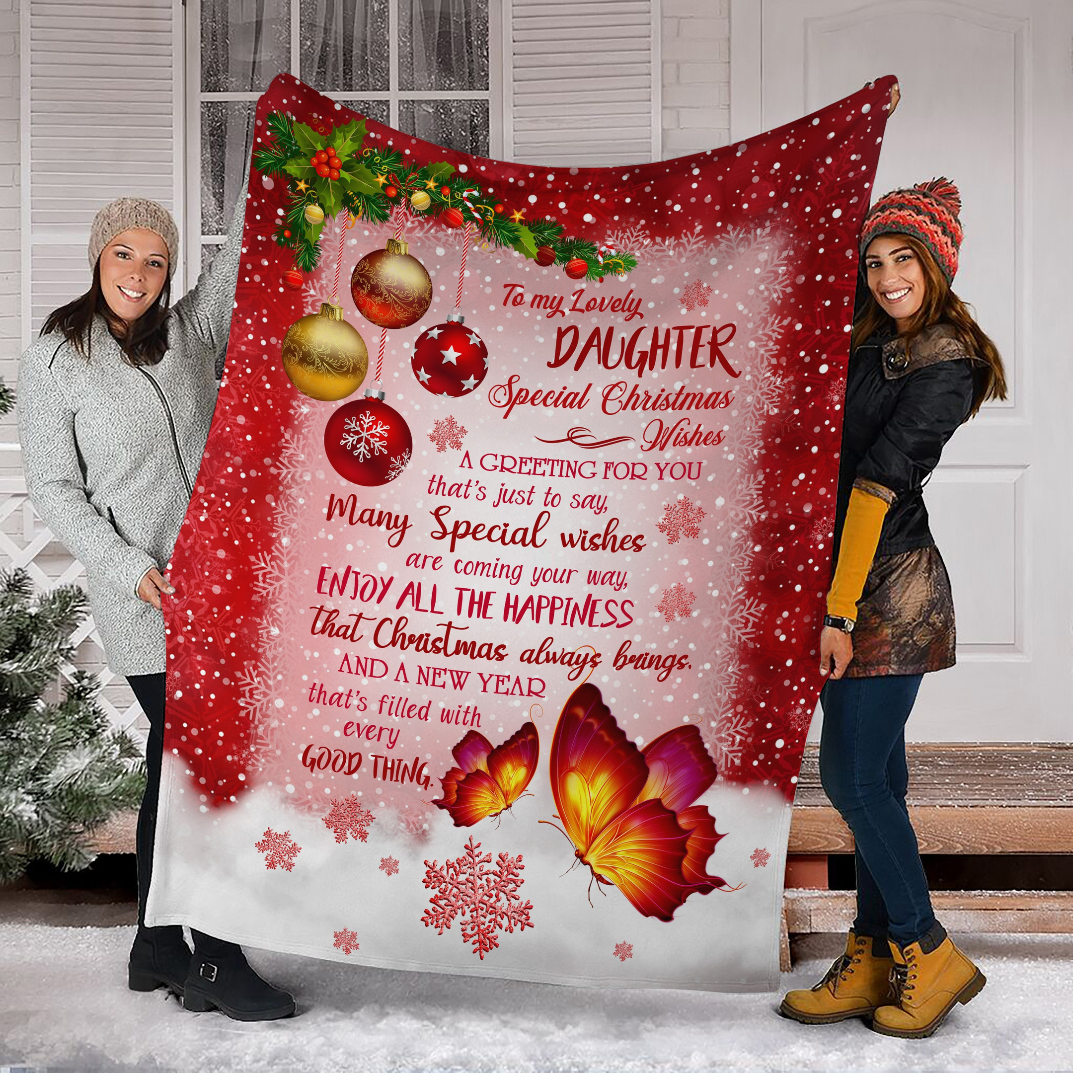 To My Lovely Daughter Enjoy All The Happiness That Christmas And A New Year Always Bring Butterfly Christmas For Daughter From Dad Mom Throw Blanket