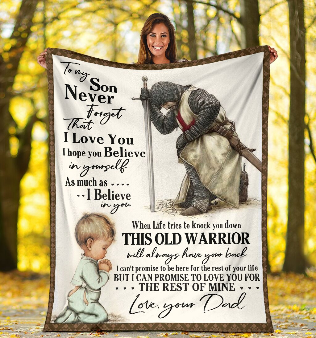 To My Son Never Forget That I Love You Knight Templar Jesus Warrior For Son From Dad Throw Blanket